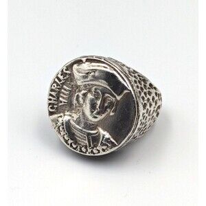 Vintage Sterling Silver 925 Charles VIII Portrait Statement Ring Sz 7.5